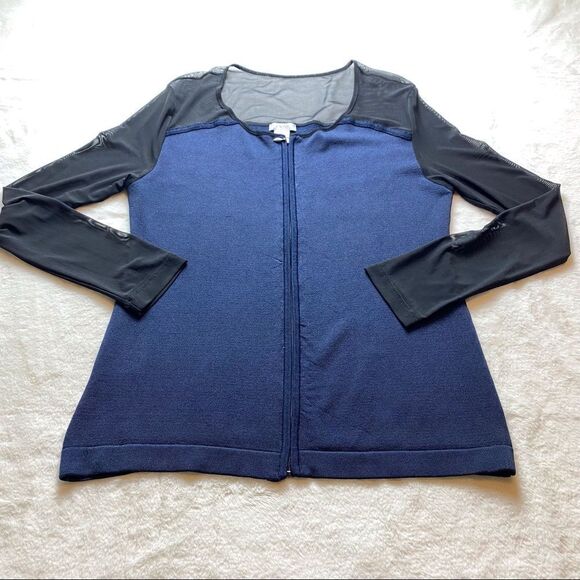 Cache Mesh Front Black and Blue Front Zip Top Size Large - Picture 1 of 7